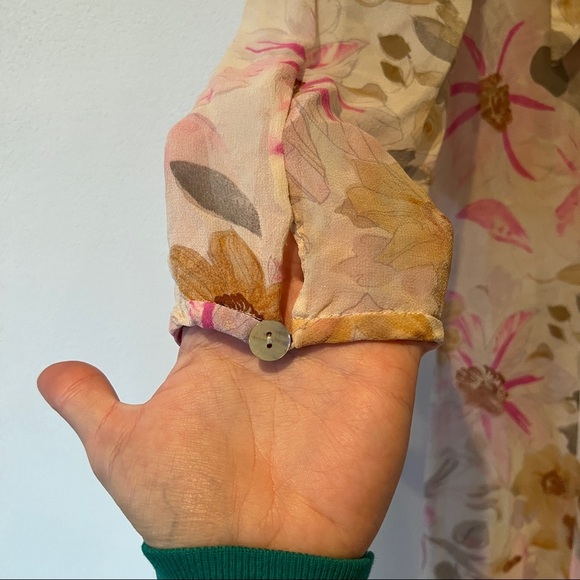 90s Vintage Miller Shor Silk Sheer Floral Maxi Half Sleeve Overlay Dress - Picture 8 of 11